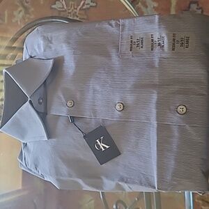 Calvin Klein Men's Striped Gray Dress Shirt
